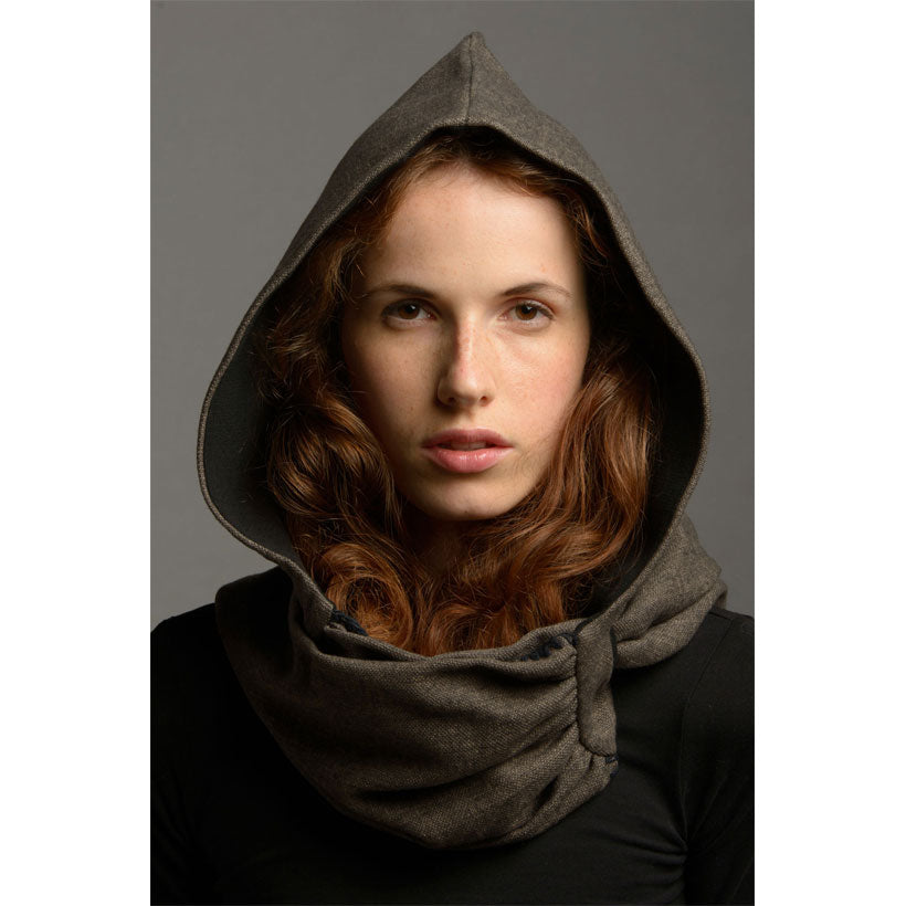 Brown Tweed Hooded Scarf