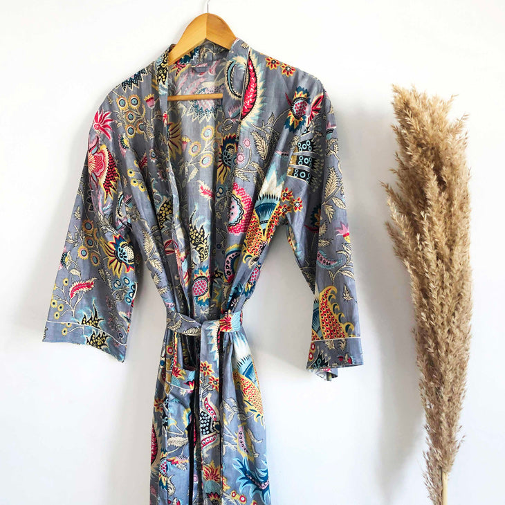 Kimono stampa floreale grigio