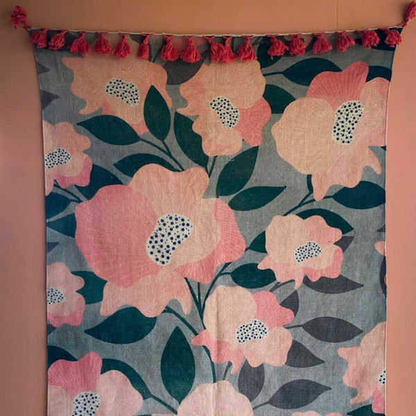 Motivo floreale del tappeto indiano - rosa e blu